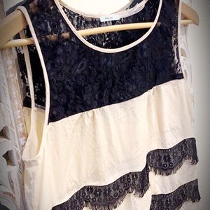 Kimchi Blue silk and lace fringe top.
